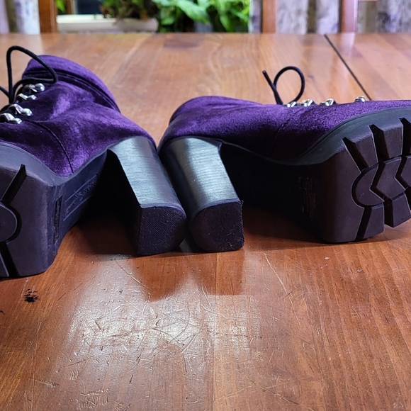 Velvet Platform Ankle Boots - Purple 6.5 Lace Up Bootie - Picture 8 of 11